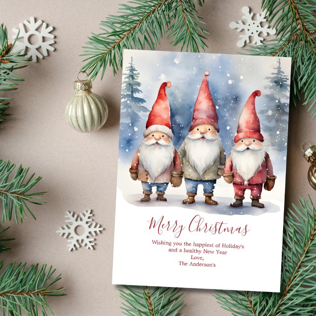 Personalised Gnomes Merry Christmas Cards (Gnomes Merry Christmas Card Digital and Printed)