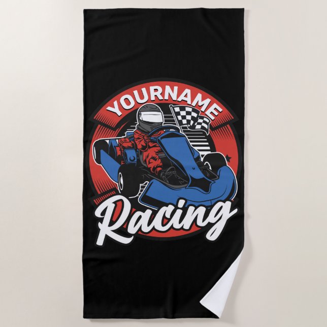 Personalised Go Kart Extreme Racing Karting Race Beach Towel (Front)