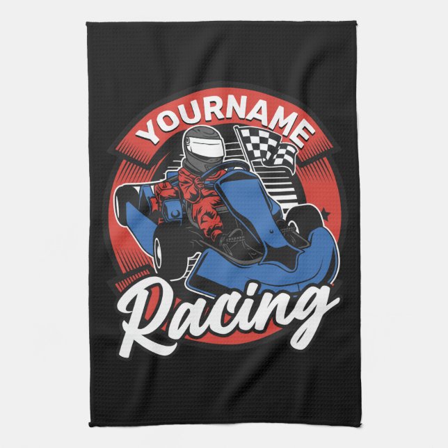 Personalised Go Kart Extreme Racing Karting Race Tea Towel (Vertical)