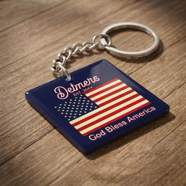 Personalised God Bless America Flag  Key Ring (Stars, stripes, and sweet surprises.)