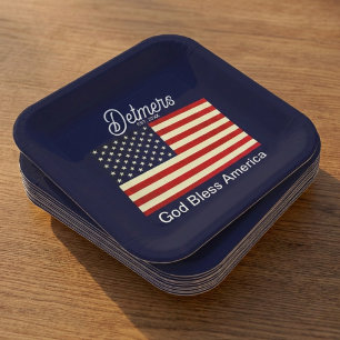 Personalised God Bless America Flag  Paper Plate
