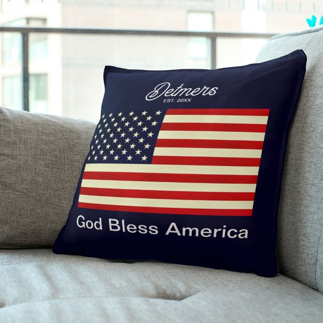 Personalised God Bless America Flag Throw Pillow (Personalized God Bless America Flag Throw Pillow)