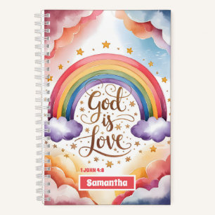 personalised God is Love Boho Christian Kids Notebook