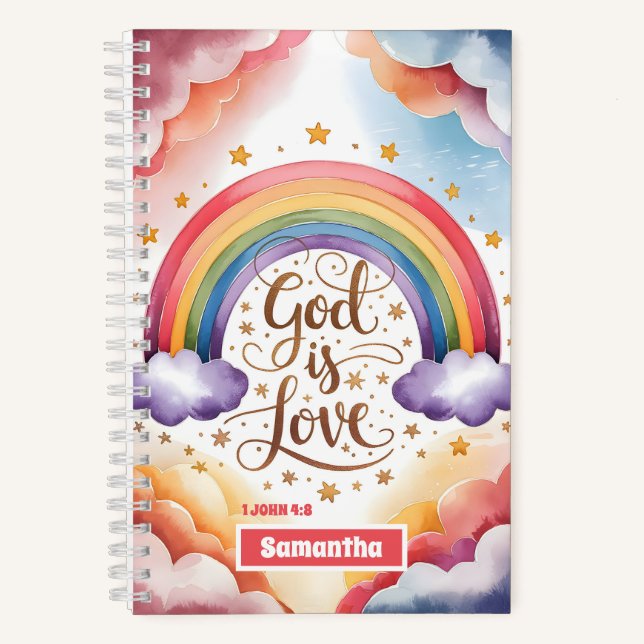 personalised God is Love Boho Christian Kids Notebook (Front)
