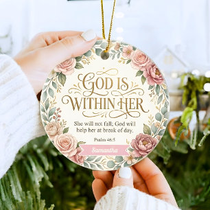 Personalised God Is Within Her Christian Women Ceramic Tree Decoration