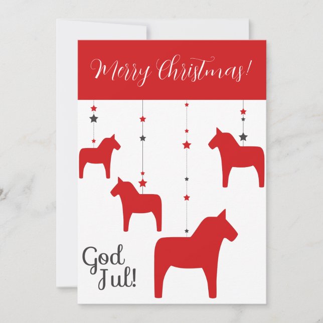 Personalised God jul! Christmas Dala Horse Holiday Card (Front)