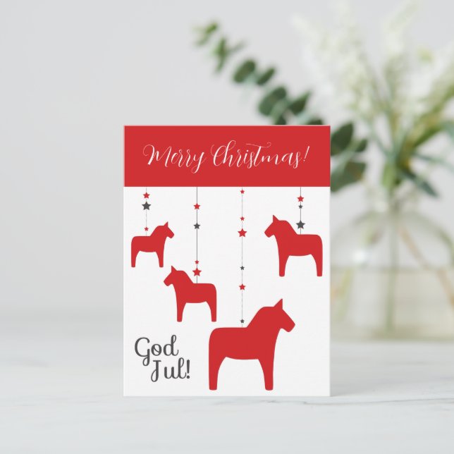 Personalised God jul! Christmas Dala Horse Holiday Postcard (Standing Front)