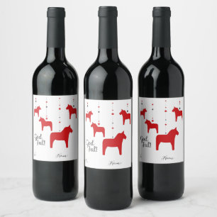 Personalised God jul! Dala Horse Wine Label 