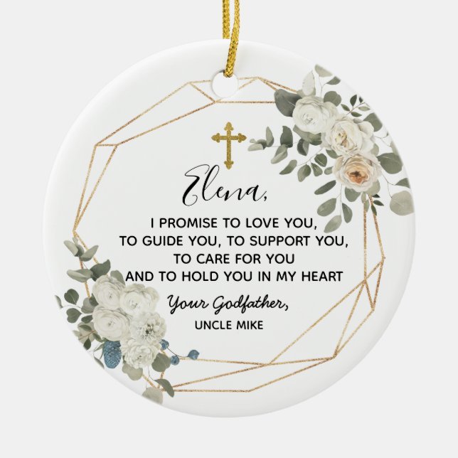 Personalised Godfather Promise to Godchild Ceramic Ceramic Tree Decoration (Front)