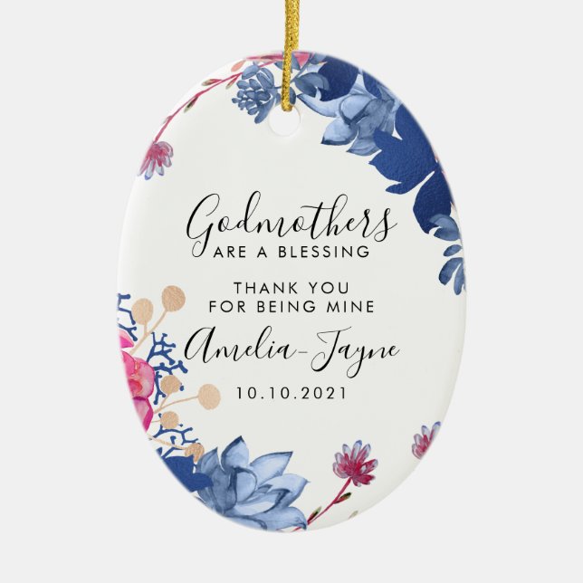 Personalised Godmother Baptism Gift Ceramic Tree Decoration (Front)