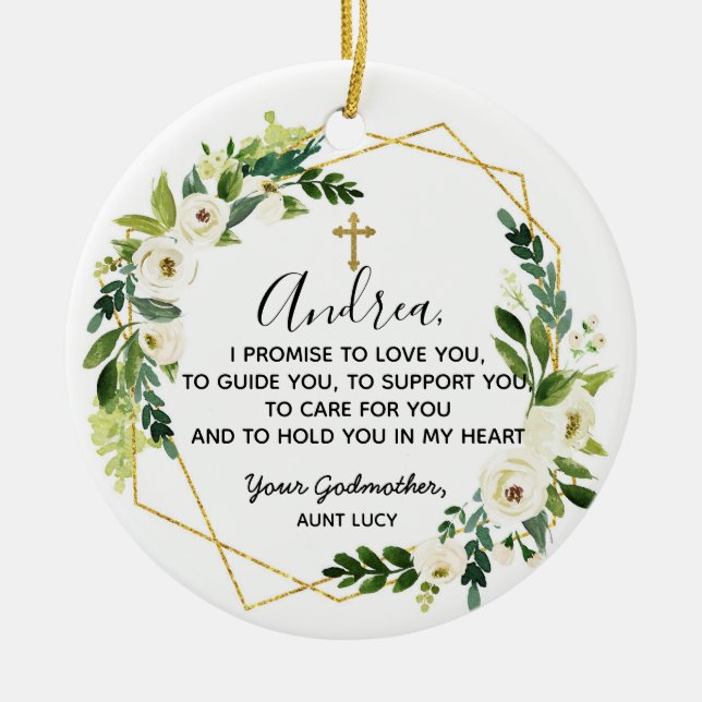 Personalised Godmother Promise to Godchild Ceramic Tree Decoration (Front)