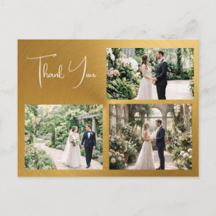 Personalised Gold 4 Photo Wedding Thank You Postcard