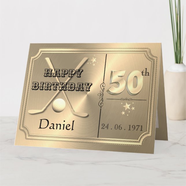 Personalised Gold 50th Golf Birthday Card For Him (Front)