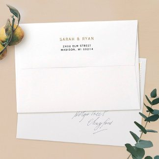Personalised Gold 5 x 7 Wedding Return Address Envelope