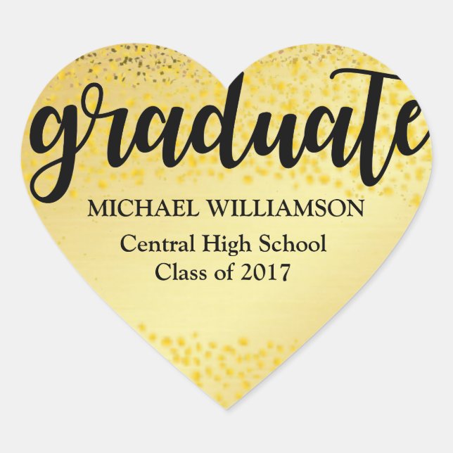 Personalised Gold and Black 2018 Heart Graduation Sticker (Front)