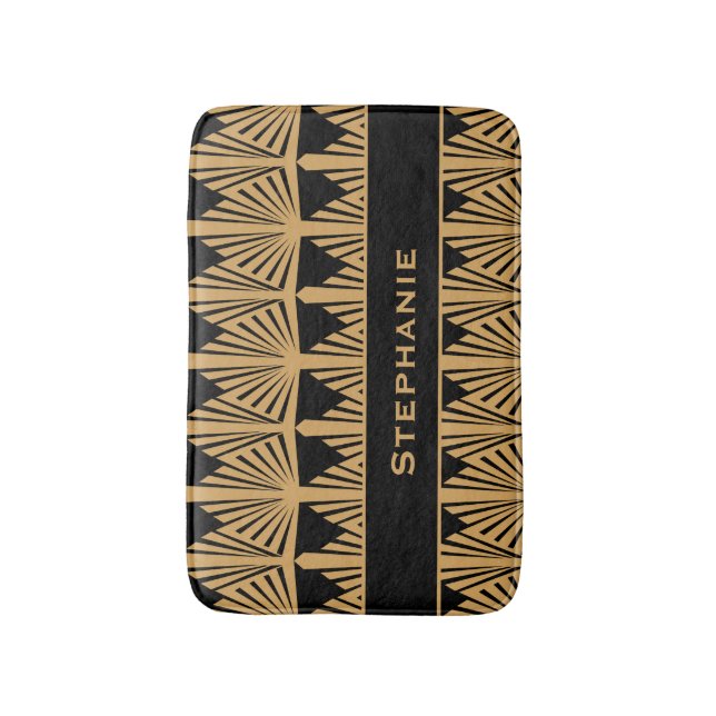 Personalised Gold and Black Art Deco Pattern Bath Mat (Front Vertical)