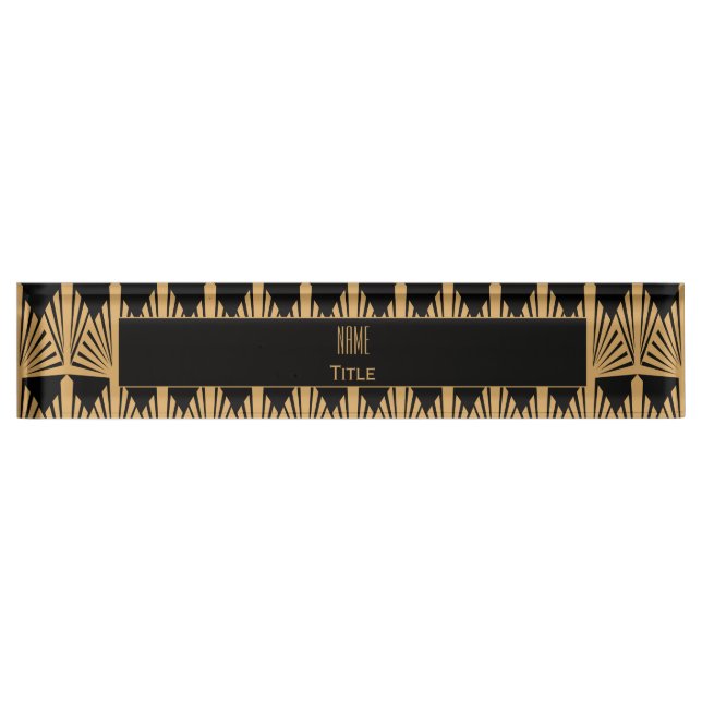 Personalised Gold and Black Art Deco Pattern Nameplate (Front)