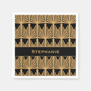 Personalised Gold and Black Art Deco Pattern Napkin