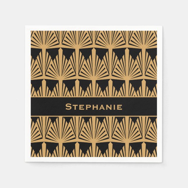 Personalised Gold and Black Art Deco Pattern Napkin (Front)