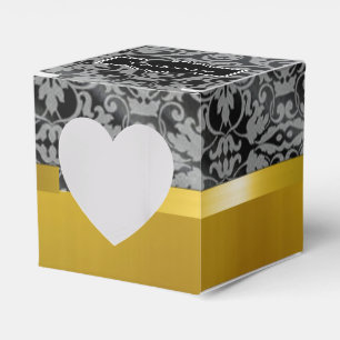Personalised Gold and Black Damask Heart Favour Bo Box