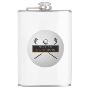 Personalised Gold and Black Golf Ball Classic Hip Flask
