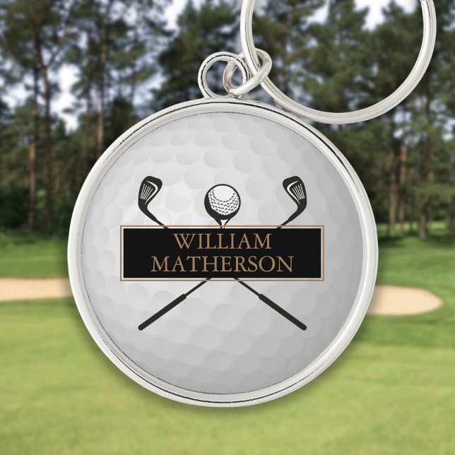 Personalised Gold and Black Golf Ball Classic Key Ring (Personalized Gold and Black Golf Ball Classic Keychain)