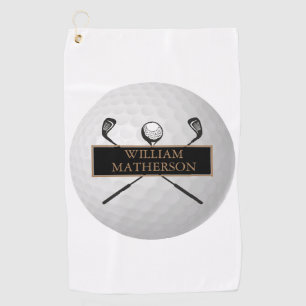 Personalised Gold and Black Golf Ball Classic Towel
