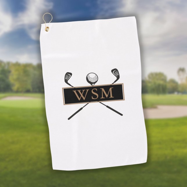 Personalised Gold and Black Monogram Golf Towel (Creator Uploaded)