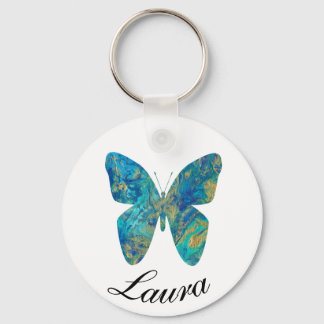 Personalised Gold and Blue Butterfly- Key Ring