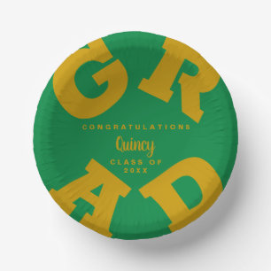 Personalised Gold and Green Graduation Paper Plate