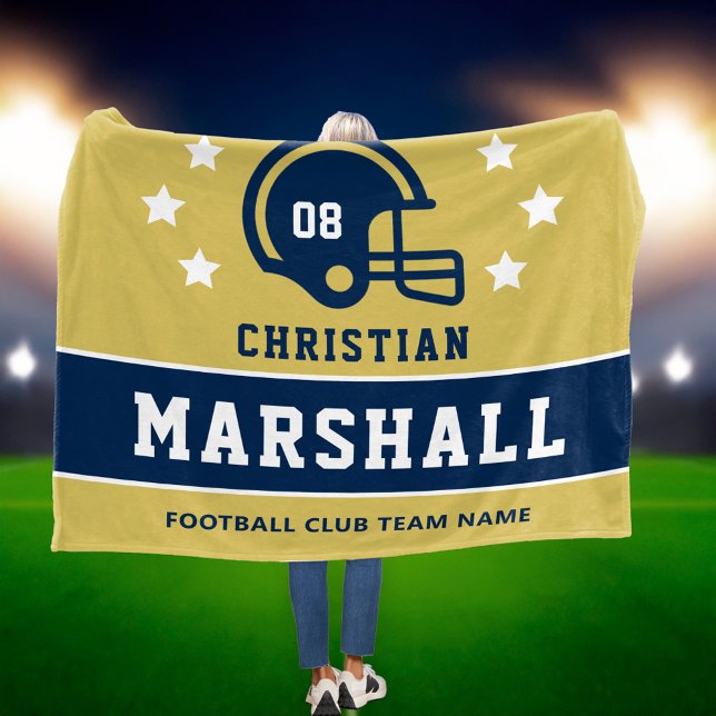 Personalised Gold and Navy Football Player Name Fleece Blanket (Creator Uploaded)
