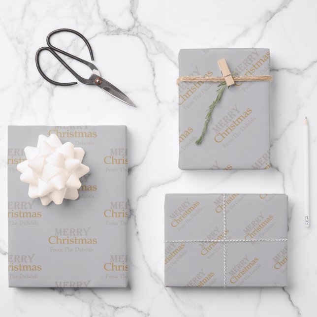 Personalised Gold and Silver Merry Christmas  Wrapping Paper Sheet (Front)