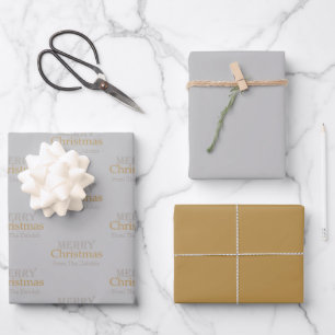 Personalised Gold and Silver Merry Christmas  Wrapping Paper Sheet