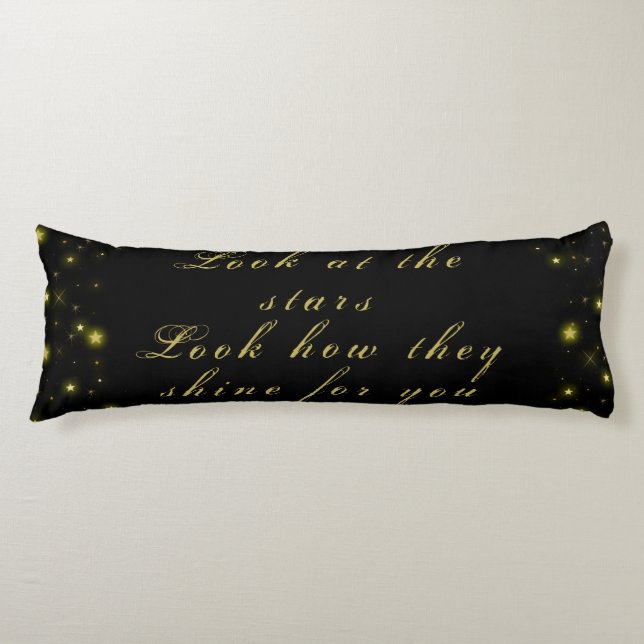 Personalised Gold and sparkles stars on black  Body Cushion (Front)