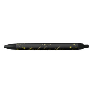 Personalised Gold and sparkles stars on black Ink Pen