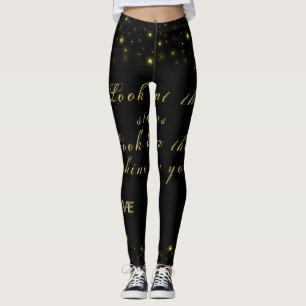 Personalised Gold and sparkles stars on black Leggings