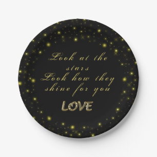 Personalised Gold and sparkles stars on black  Paper Plate