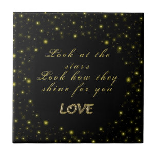 Personalised Gold and sparkles stars on black Tile