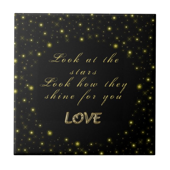 Personalised Gold and sparkles stars on black Tile (Front)