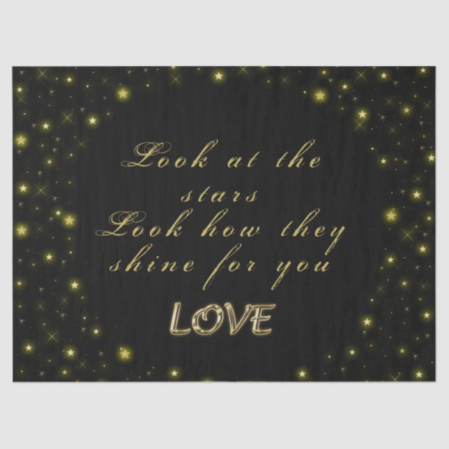 Personalised Gold and sparkles stars on black Tissue Paper (Front)