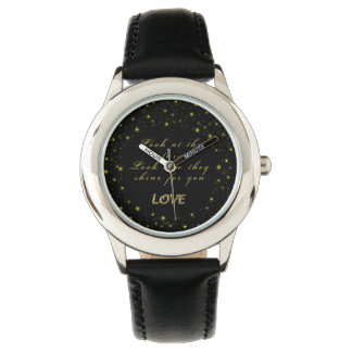 Personalised Gold and sparkles stars on black  Watch