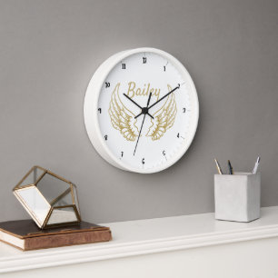 PERSONALISED GOLD ANGEL WINGS CLOCK