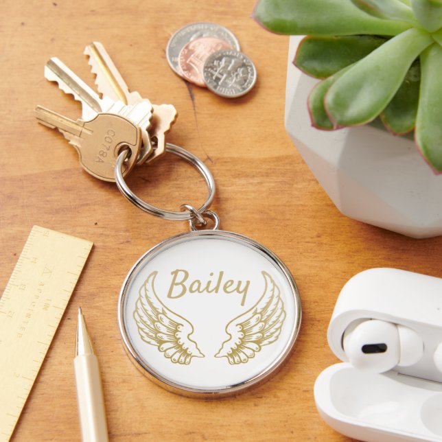 PERSONALISED GOLD ANGEL WINGS KEY RING (Desk)