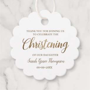 Personalised Gold Baby girl Christening thank you Favour Tags