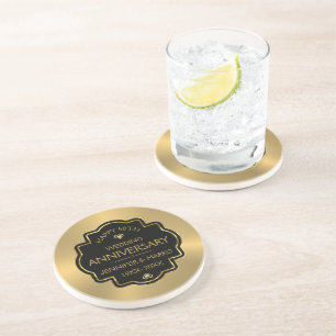 Personalised Gold & Black 50th Wedding Anniversary Coaster