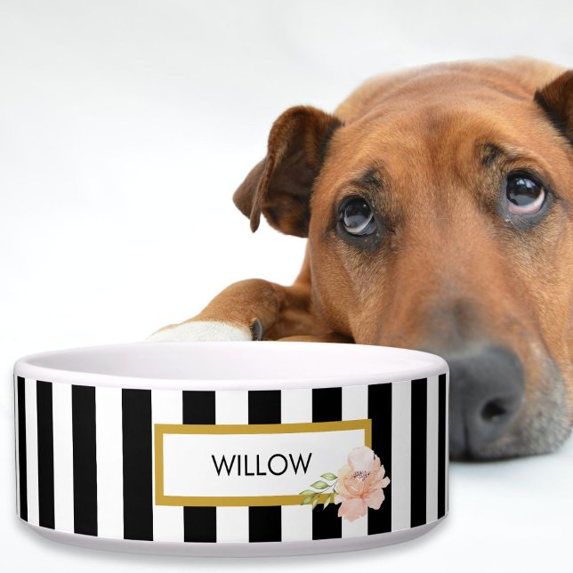 Personalised Gold Black and White Striped Bowl (Personalized Gold Black and White Striped Bowl)