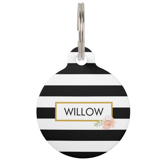 Personalised Gold Black and White Striped Pet Tag (Front)