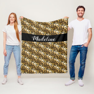 Personalised Gold & Black Animal Print Fleece Blanket