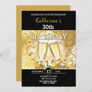 Personalised Gold & Black Birthday Invitation