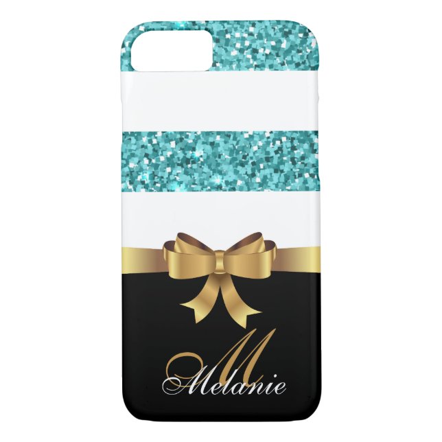 Personalised Gold, Black BLUE  GLITTER STRIPES BOW Case-Mate iPhone Case (Back)